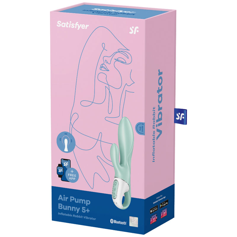 Satisfyer Air Pump Bunny 5+ Inflatable Rabbit Vibrator App Green on Sale